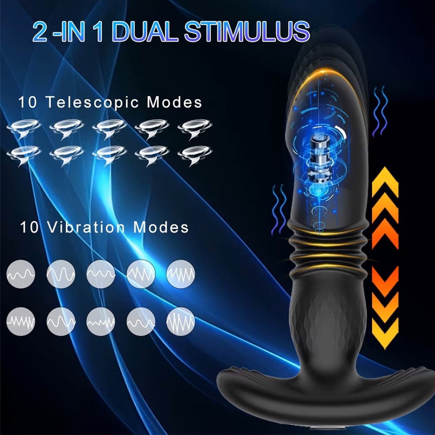 Telescopic Prostate Massager Butt Plug Vibrator – Anal Thrusting Dildo, Big Sex Toy