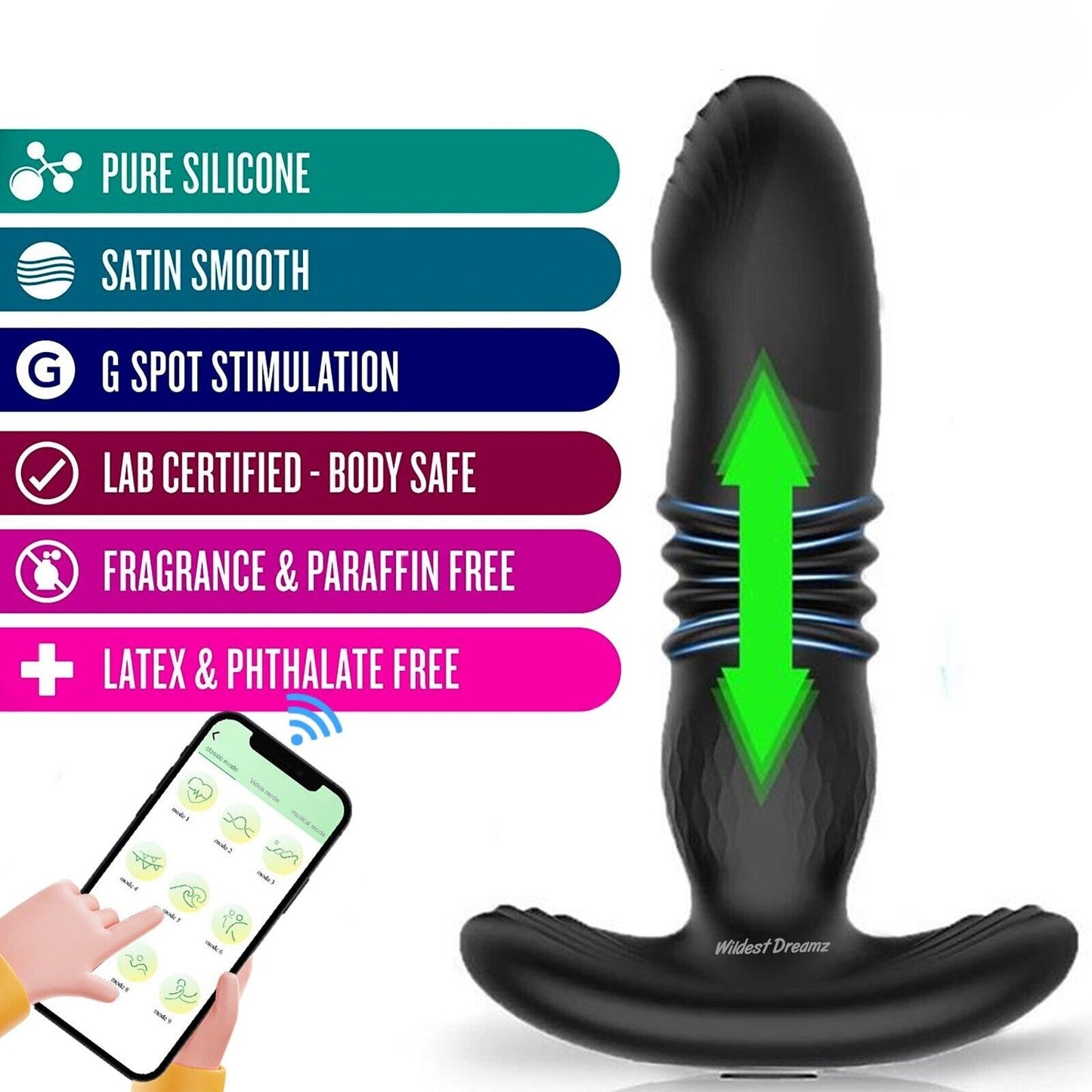 Telescopic Prostate Massager Butt Plug Vibrator – Anal Thrusting Dildo, Big Sex Toy