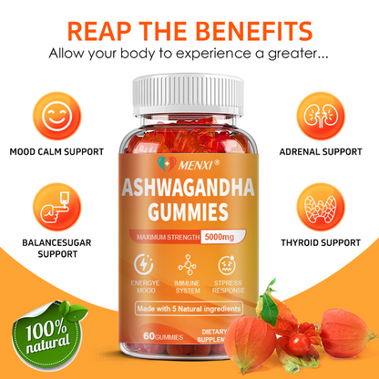 Ashwagandha Gummies – Stress, Fatigue & Anxiety Relief (60 Count, 300 mg)